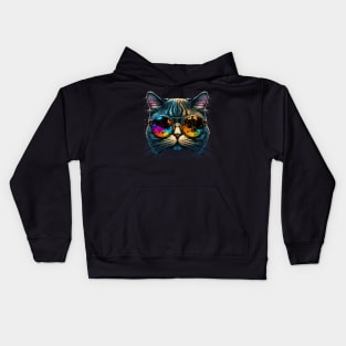 funny cat face with funky glasses Kids Hoodie